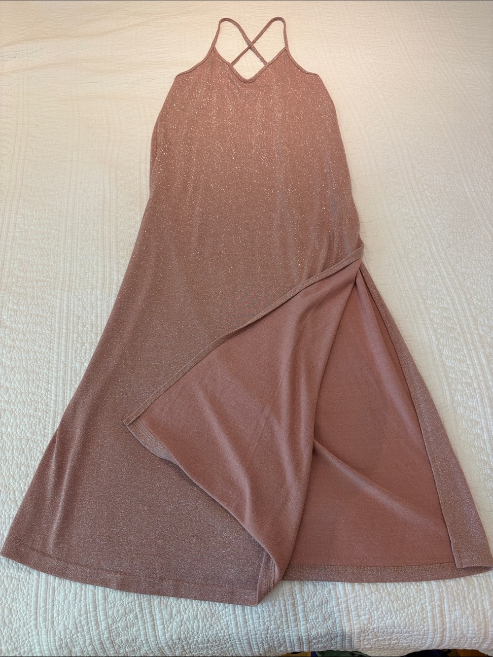 Shimmery Rose Dust A-Line Maxi Skirt with Crossback Detail